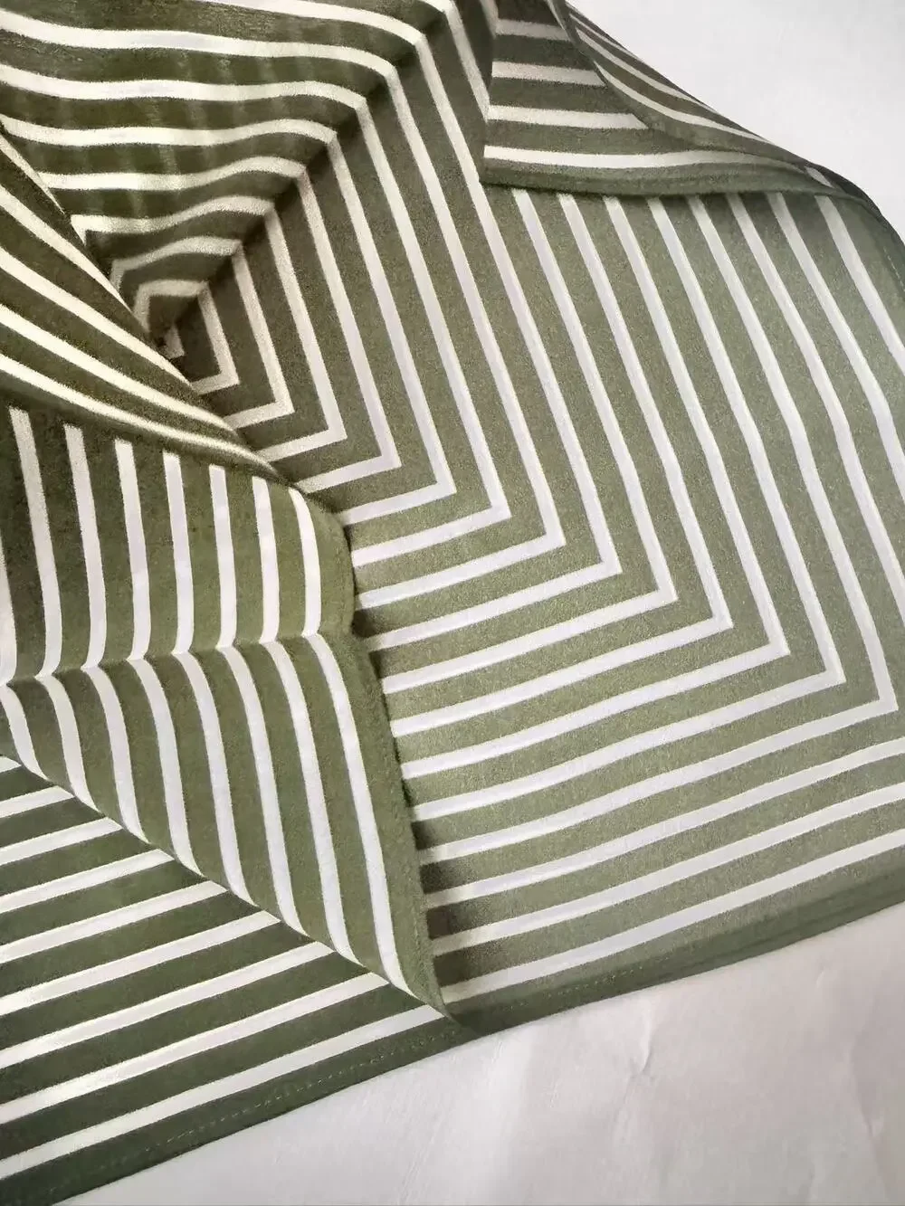 Totême Olive Green Chevron Stripe Square Silk Scarf